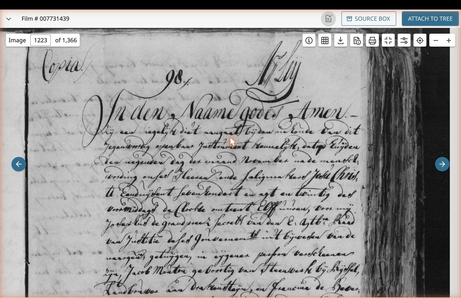 Will opening at image 1223 with canonical Steenwerk attestation