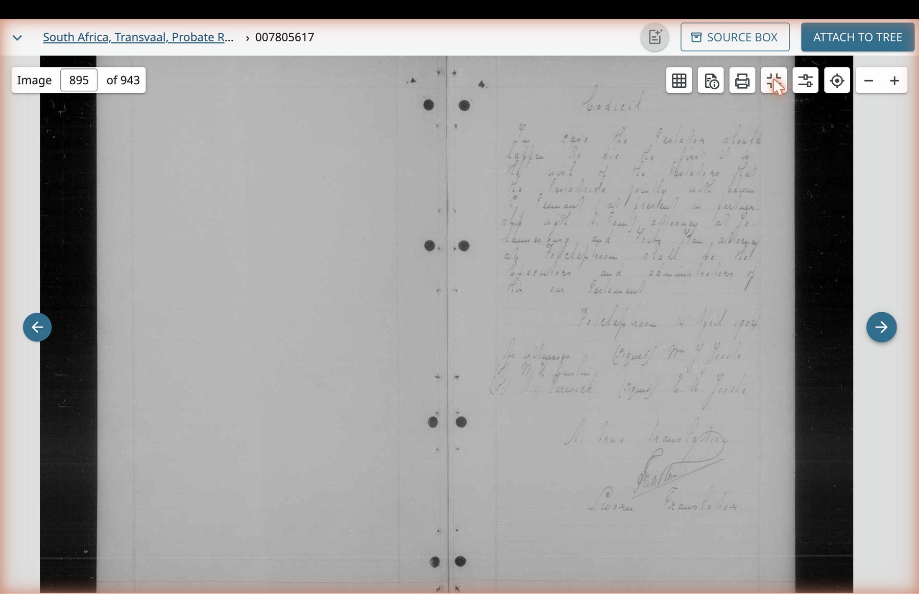 The codicil at folio 895, signed at Potchefstroom on 4 April 1894 by both spouses.