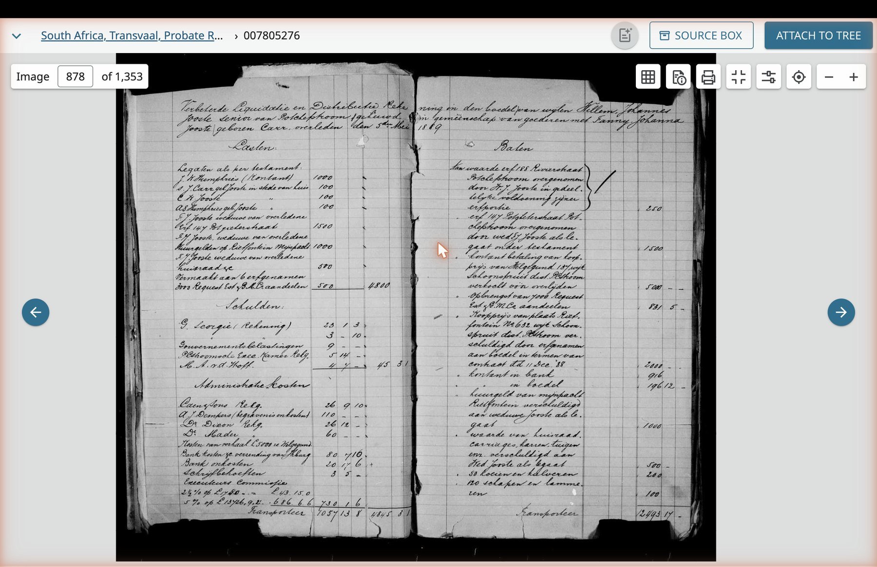 The First L&D Account opening, image 878. Lasten (Liabilities) on the left column, Baten (Assets) on the right column.