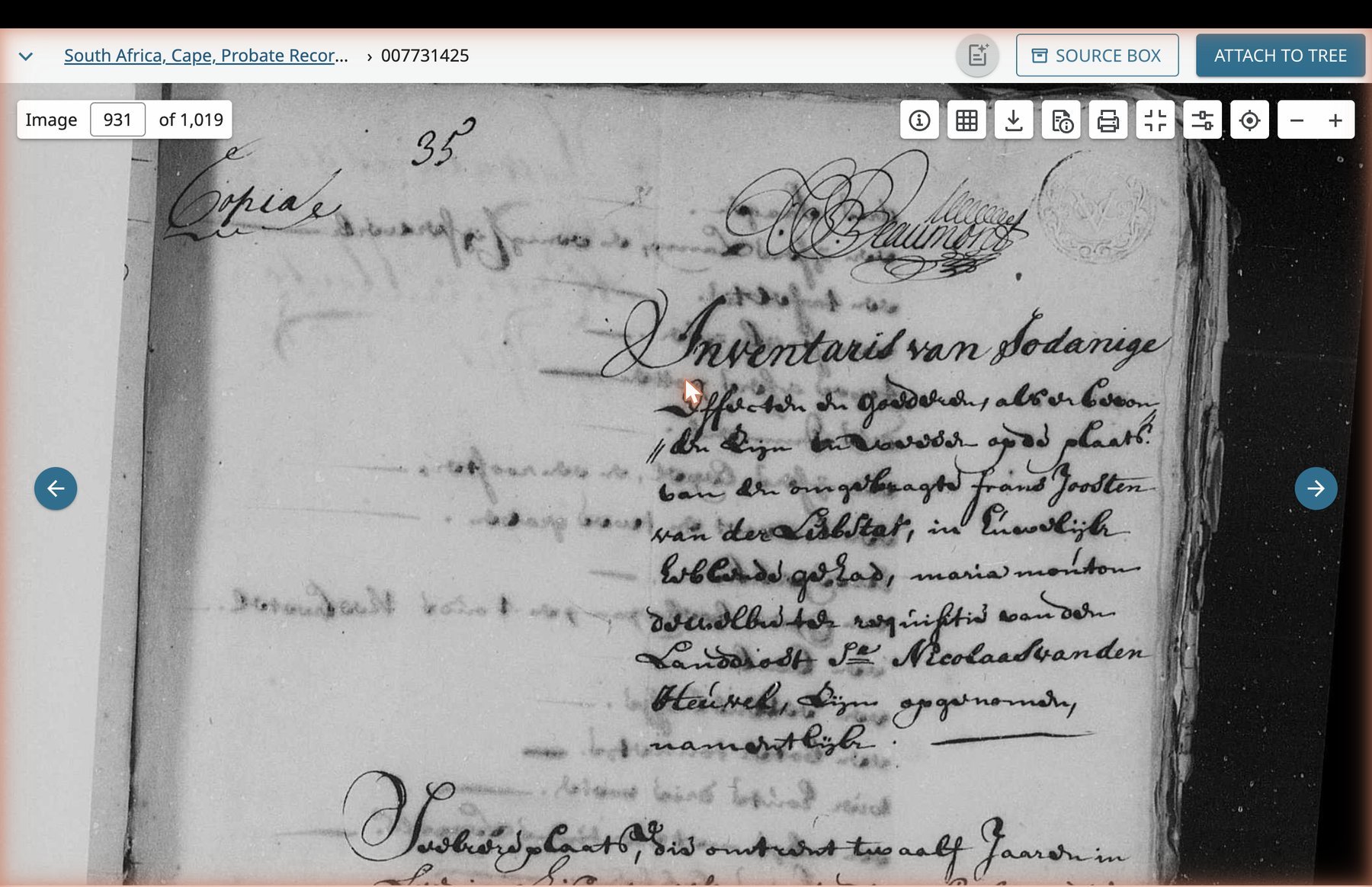 Image 931 zoom — Copia 35 + Inventaris header with full legal name